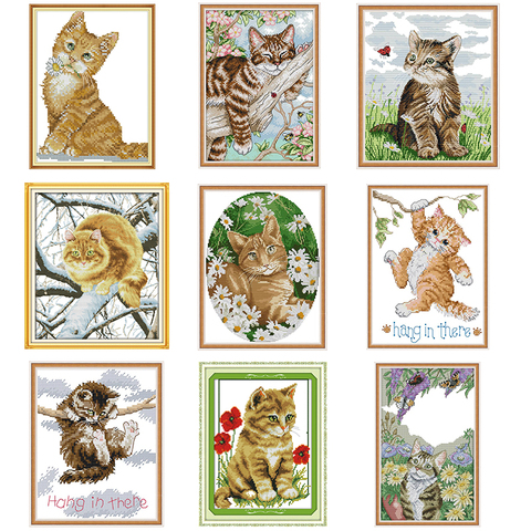 Cute Cat Series Animal Pattern DMC Cross Stitch Set Canvas Fabric 14CT 11CT Chinese Cross Stitch Kit DIY Needlework Embroidery ► Photo 1/6