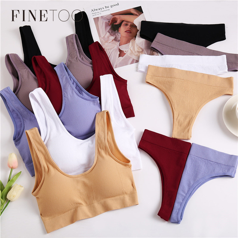 FINETOO Women Bra Panties Set Push Up Bras Sexy G-String Thong Female Crop Tops Fitness Lingerie Seamless Underwear 2pcs Set ► Photo 1/6