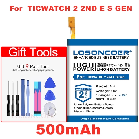 LOSONCOER 500mAh Battery For TICWATCH 2 2nd Gen for TICWATCH E for TICWATCH S Replacement Battery ► Photo 1/6