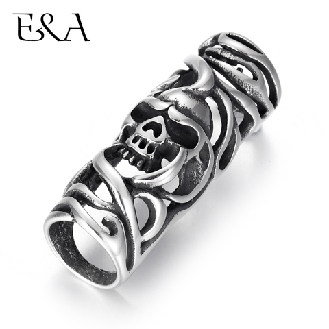 2pcs Stainless Steel Slider Tube Bead Skull Hollow Blacken Slide Charms Fit 8-9mm Leather Rope DIY Men Jewelry Making Accessorie ► Photo 1/6