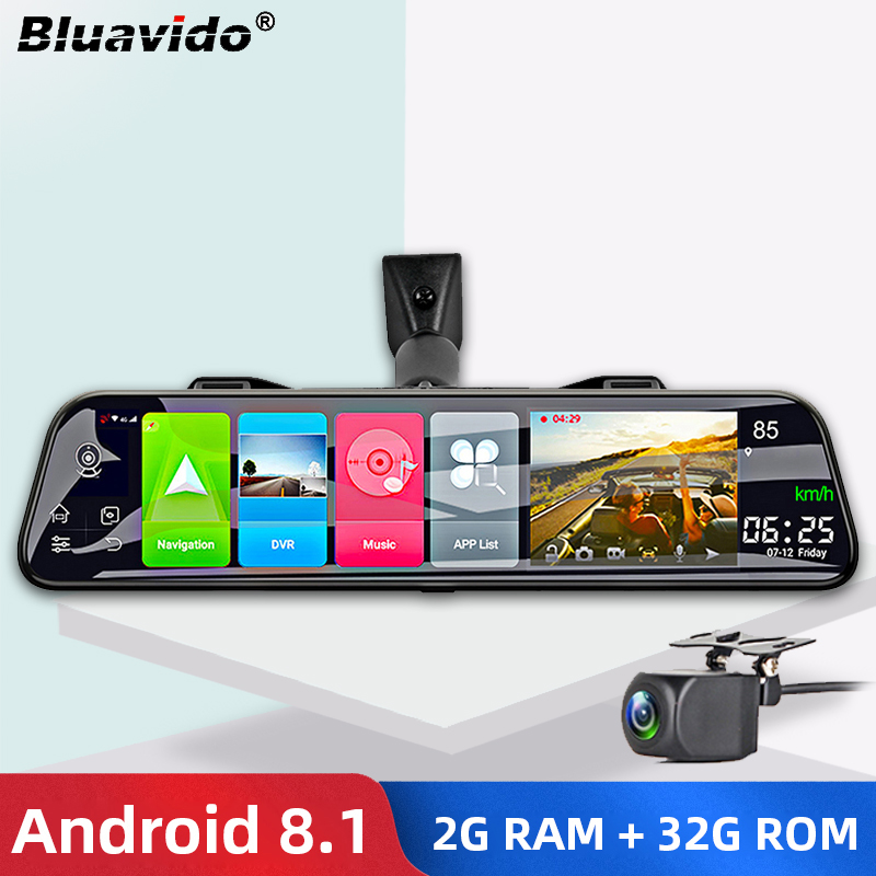 Dual 1080P 4G Android 8.1 10 Inch Stream Media Car Rearview Mirror Bluetooth  Camera Car Dvr ADAS Super Night WiFi GPS Dash Cam