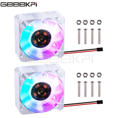 GeeekPi 1 Set 2 Pack 40*40*10 Transparent / Black Cooling Fan 4010 Blue Light RGB LED Color Screw for Raspberry Pi 4B / 3 B+ / 3 ► Photo 1/6