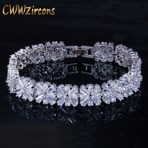 CWWZircons Women Fashion Jewelry Gorgeous Silver Color Spring Flower Cubic Zirconia Connected Tennis Bracelet for Wedding CB010 ► Photo 1/6