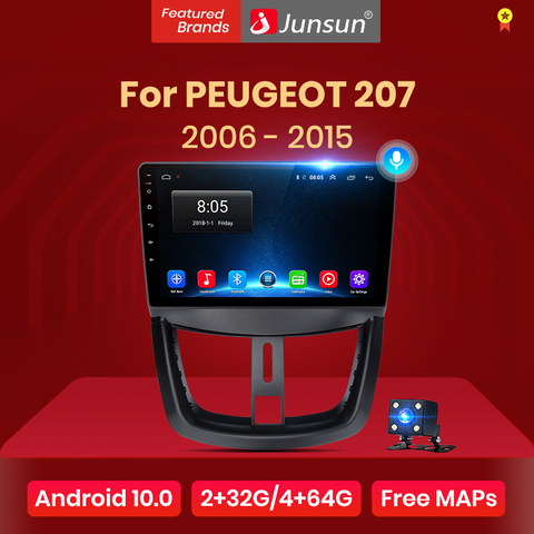 Junsun V1 pro 2G+128G Android 10 For PEUGEOT 207 2006 - 2015 Car Radio Multimedia Video Player Navigation GPS 2 din dvd ► Photo 1/6