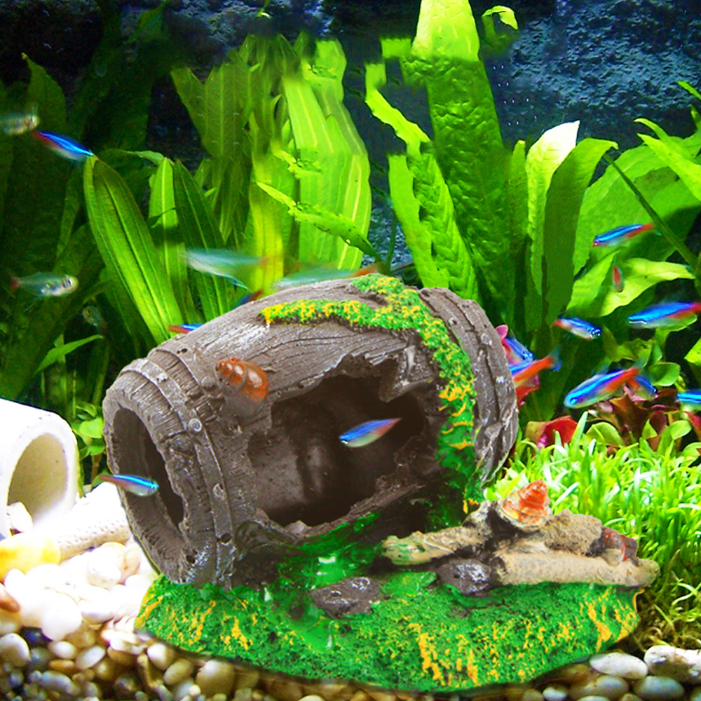 Aquarium Fish Tank Barrel Resin Ornament Cave Landscaping Furnishing Decoration 