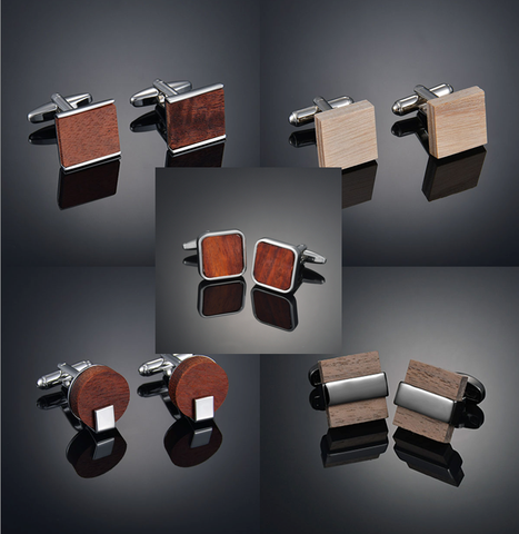 Square wooden Cufflinks for high-end men's French business cuffs, solid wood pattern, French sleeve nails customization ► Photo 1/6