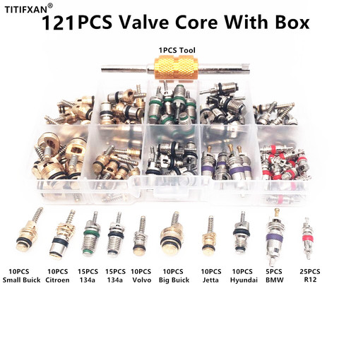 121PCS R134a R12 Car Air Conditioning Valve Core And Wrench With Box For BMW Buick Citroen FuKang Jetta Volvo Hyundai ► Photo 1/6