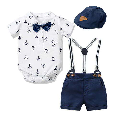 Newborn Boy Clothing Outfit Suit Baby Party Short Bowknot Hat Suit Birthday Dress Infant Boy Kid 3 6 9 12 18 24 Mouth ► Photo 1/4