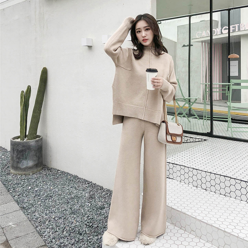 Women Knitted Sweater Pants Set Cashmere Clothing Sets 2 Pieces Knit Pants Suits Sporting