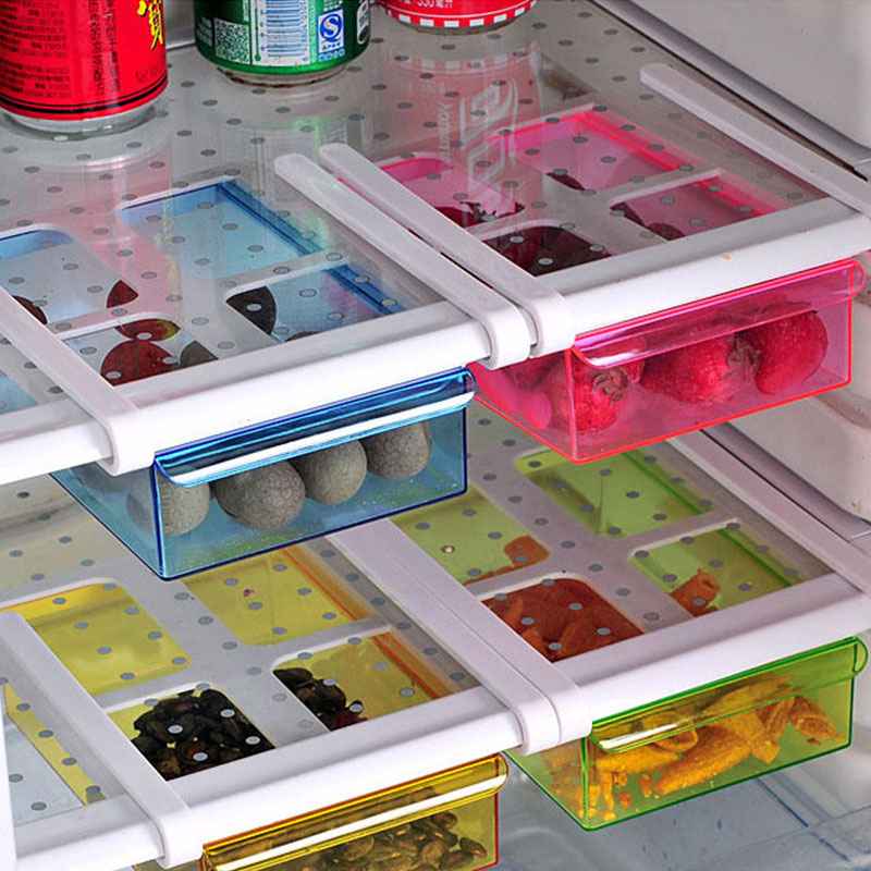 Kitchen Slide Freezer Fridge Space Saver Shelf Holder Box Organizer Storage Y1Y5