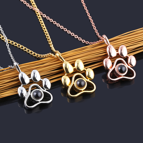 Dropshipping Custom Pet Photo Projection Necklaces Cat Dog Paw Pendant Choker Chain Pet Animal Memory Jewelry Gift ► Photo 1/6