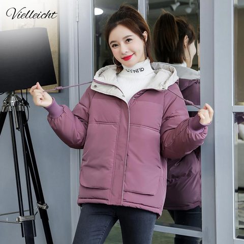 Vielleicht Women Winter Jacket Loose Parkas Patchwork Thickening Warm Coat Hooded Female Down Cotton-padded Short Jacket Coat ► Photo 1/6