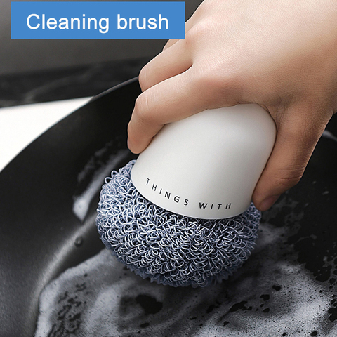 Steel Wire Ball Cleaning Brush with Handle Kitchen Cleaner Tool for Washing Pot Dish Pan Bowl Scouring Pads Practicle Brush new ► Photo 1/6