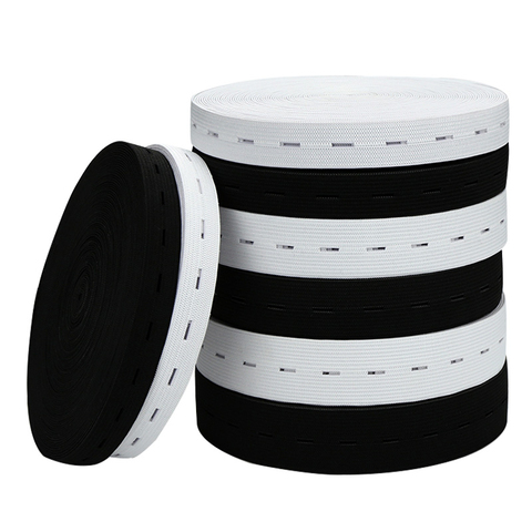 Rubber Bands 15/20/25MM Button Hole Knit Elastic Bands Ribbon Tape White/Black Wire Webbing DIY Sewing Accessories 3 Meters ► Photo 1/6