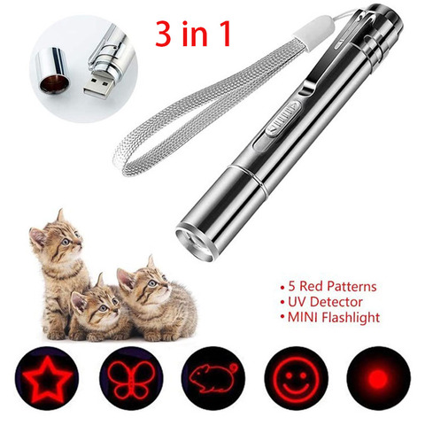 3 in 1 USB Rechargeable Funny Cat Chaser Toys Mini Flashlight Laser LED Pen Light Cat Light Pointers Funny Pet Toys Dropshipping ► Photo 1/6