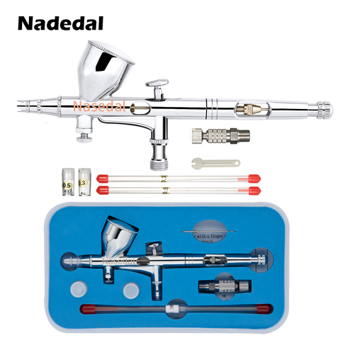 Nasedal 0.2/0.3/0.5mm Dual-Action Airbrush Nozzle Needle 9cc Gravity Feed Spray Gun Set for Model Cake Nail Art Car Painting ► Photo 1/6