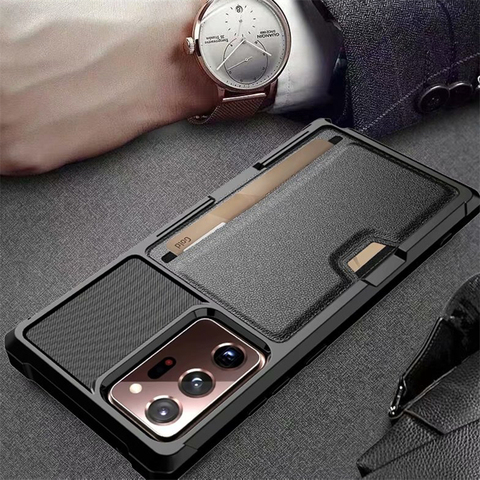 Magnetic Leather Skin Card Pocket Bag for Samsung Galaxy Note 20 Ultra 10 9 S9 S10 S20 Plus Plain Matte Black Protection Cases ► Photo 1/6