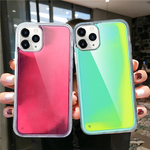 Fluorescent Luminous Neon Sand Case For iPhone 11 Pro XR XS Max X 6 6S S 7 8 Plus Liquid Glitter Quicksand Phone Back Cover etui ► Photo 1/6