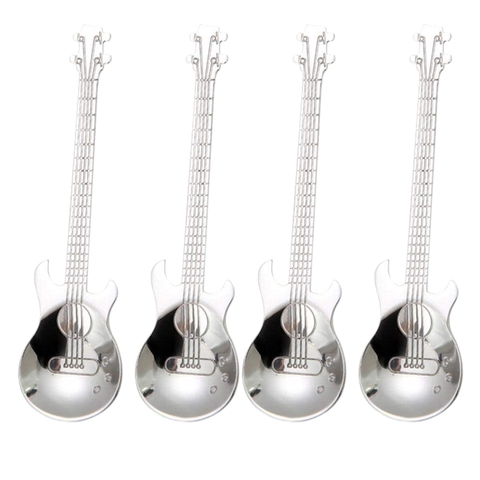 Guitar Coffee Teaspoons,4 Pcs Stainless Steel Musical Coffee Spoons Teaspoons Mixing Spoons Sugar Spoon(Silver) ► Photo 1/6