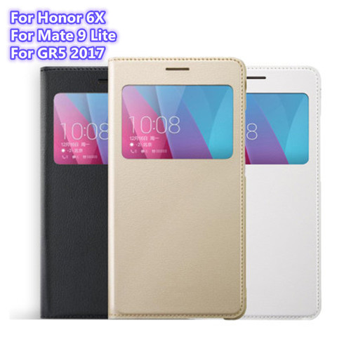 Original Smart Leather Flip Case Protector Cover View Window For Huawei Honor 6x GR5 2017 Mate 9 lite BLL-L21 BLN-L24 L22 L21 ► Photo 1/4