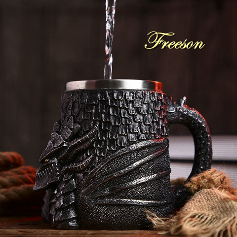 Medieval Dragon Resin Stainless Steel Beer Mug 600ml Retro Tankard Skull Coffee Cup Tea Mug Tumbler Pub Bar Decor Drop Shipping ► Photo 1/6