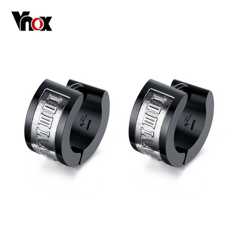 Vnox Roman Number Earrings for Men Small Stainless Steel Brincos Earings Unisex Jewelry ► Photo 1/6