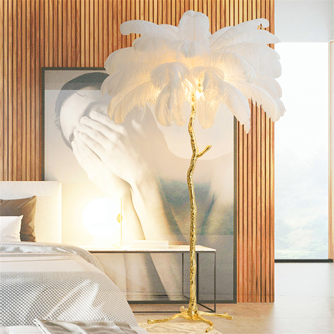 American LED Floor Lamp Living Room Indoor New Fashion Ostrich Feather Deco Luminaire Copper Resin Tripot Standing Lamps ► Photo 1/6