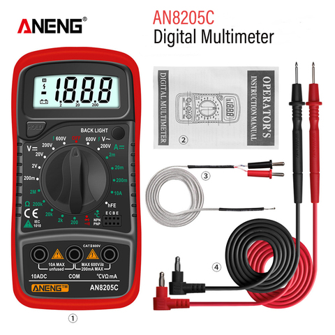 ANENG AN8205C Digital Multimeter auto range Backlight AC/DC Ammeter Volt Ohm Tester Portable Meter Multimetro With Thermocouple ► Photo 1/6