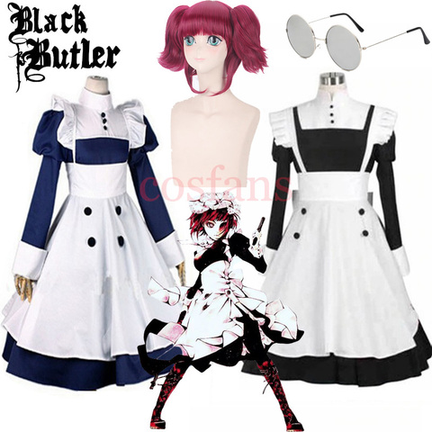 Japanese Anime Black Butler Maid Kuroshitsuji Mey Rin Maid Costume Woman Cosplay Costumes Dress + Apron For Halloween Party ► Photo 1/6