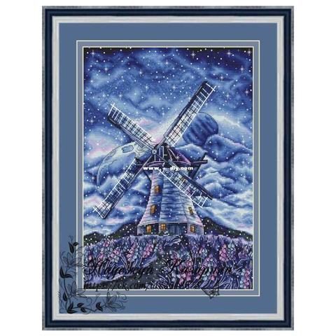 Gold Collection Counted Cross Stitch Kit Blue fantasy windmill romantic Fairy tale world Starry sky 9954 ► Photo 1/4