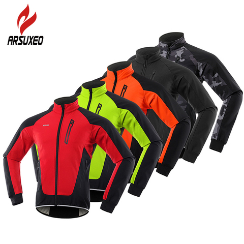 ARSUXEO Winter Cycling Fleece Bicycle Jacket Thermal Warm Up Bicycle Wear Windproof Waterproof Soft Shell Coat MTB Bike Jersey ► Photo 1/6