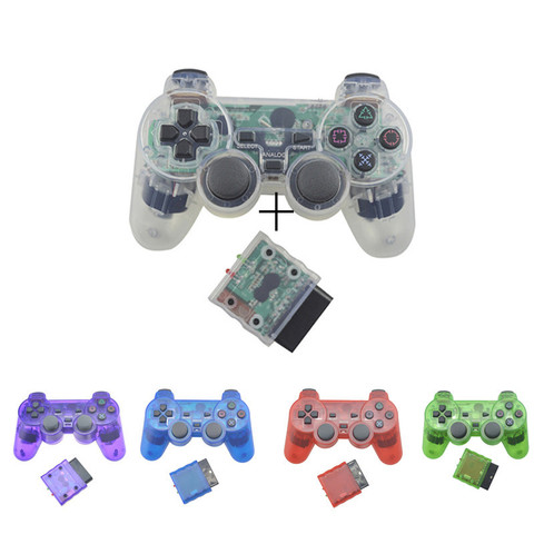 Transparent Color Bluetooth Wireless Gamepad Controller For Sony PS2 2.4G Vibration Controle For Plastation 2 Joystick ► Photo 1/6