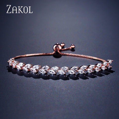 ZAKOL Trendy Bride Jewelry Clear CZ Crystal Leaf Charm Cubic Zirconia Adjustable Chain Bracelets For Women FSBP2041 ► Photo 1/6