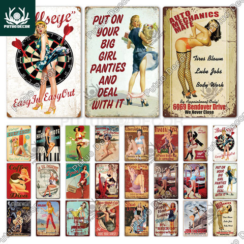 Sexy Girl Vintage Metal Sign Plaque Metal Vintage Metal Poster Pin Up Girl Tin Sign Wall Decor Bar Pub Club Man Cave Retro Signs ► Photo 1/6