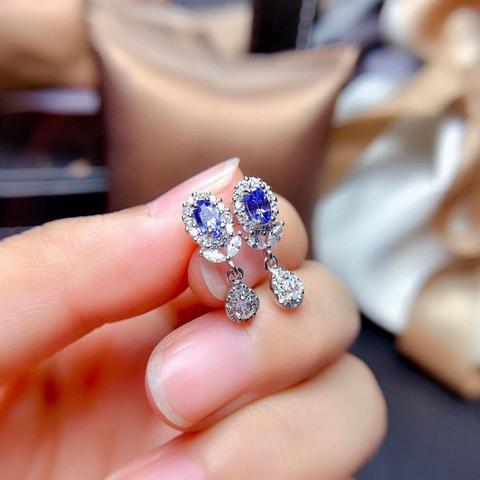 New Natural Tanzanite Earrings 925 Silver Main Stone Size 3x5mm ► Photo 1/6