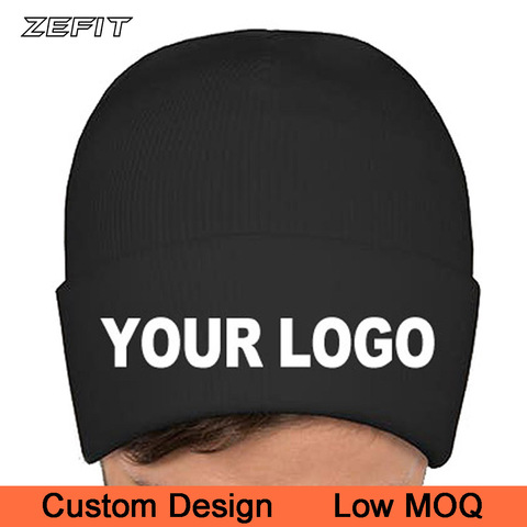 Low MOQ custom beanie cap Embroidery Logo Adult Knitted hat Warm Headwear High Quality Woven Label Winter Caps Custom Beanie Hat ► Photo 1/6