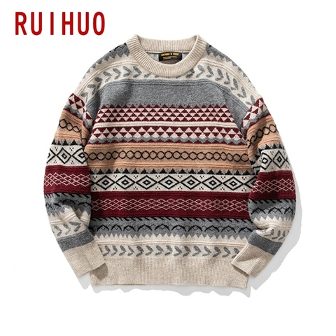 RUIHUO 2022 Autumn Winter Knitted Striped Vintage Sweater Men Clothes Pullover Men Sweater Casual Men's Sweater Knit M-2XL ► Photo 1/6