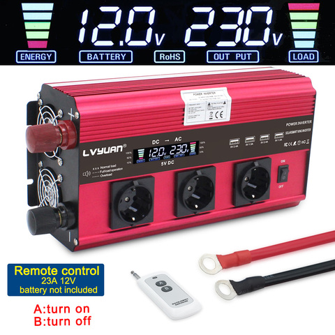 12000W power inverter DC 12V to AC 220V 230V Converter Supply Solar Power LCDscreen 4USB 4FAN with remote control 3AC EU socket ► Photo 1/6