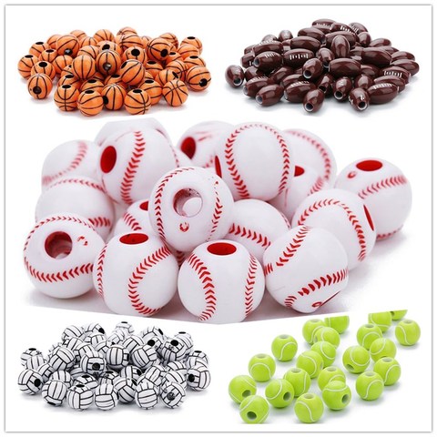 100 Pcs Acrylic Baseball Volleyball Rugby Tennis Basketball  Beads 12mm Sports Pony Ball Spacer Beads Jewelry Making ► Photo 1/6