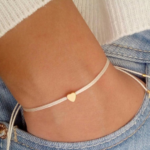 2022 Trendy Heart Gold Color Bracelet Couple Charm Adjustable Lucky String Rope Wish Bracelets Friend Mom Daughter Gifts jewelry ► Photo 1/6