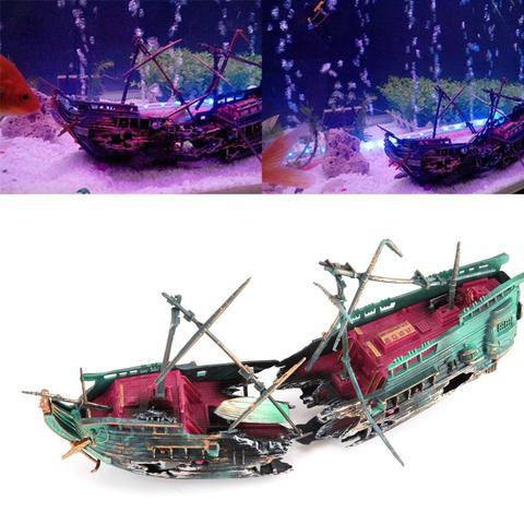 Large Aquarium Decoration Boat Plactic Aquarium Ship Air Split Shipwreck Fish Tank Decor Wreck Sunk ► Photo 1/6