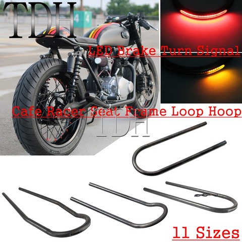 Motorbike Upswept Flat Curved Rear Seat Frame Hoop Loop W/LED Brake Tail Turn Light For Cafe Racer Scrambler Triumph CB XS CL SR ► Photo 1/6