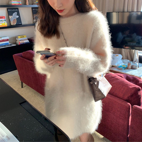 Mink Cashmere Sweater Women Pullover Loose Outside Wear Slouchy style All Over Bat Sleeve top Dress JN951 ► Photo 1/5