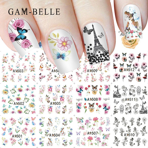 GAM-BELLE 12pcs/set Fashion Nails Art Manicure Decals Florals Design Water Transfer Stickers For Nails Tips Beauty ► Photo 1/3