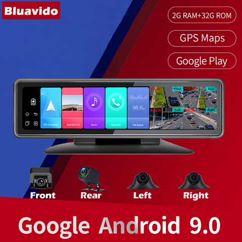 Bluavido 4 Cameras 4G Android 9.0 Car Dash Cam GPS Navigation HD 720P Video Recorder Dashboard DVR WiFi App Remote Monitoring ► Photo 1/6