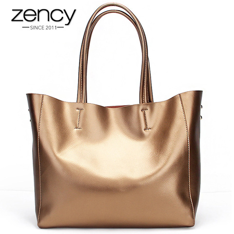 Zency Luxury Gold Women Shoulder Bag 100% Genuine Leather Large Capacity Handbag Elegant Ladies Messenger Crossbody Fashion ► Photo 1/1