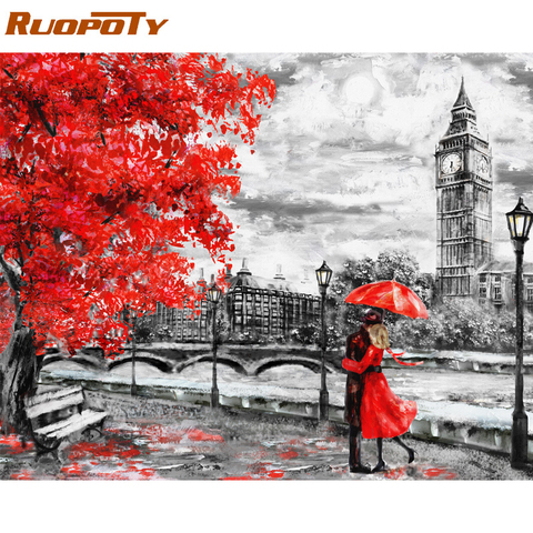 RUOPOTY Frame Diy Painting By Numbers London Lover Landscape Modern Wall Art Picture Acrylic Coloring By Numbers For Home Decors ► Photo 1/6