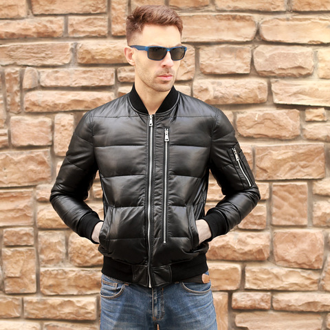Free shipping.mens winter warm genuine leather jacket.90% white duck down coat.MA1 soft sheepskin jacket.brand new.sales ► Photo 1/6