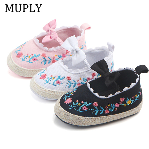 2022 Big Bow Toddler Shoes For Newborn Floral Embroidery Baby Soft Sole First Walker Anti-Slip Baby Girls Shoes Prewalker ► Photo 1/6