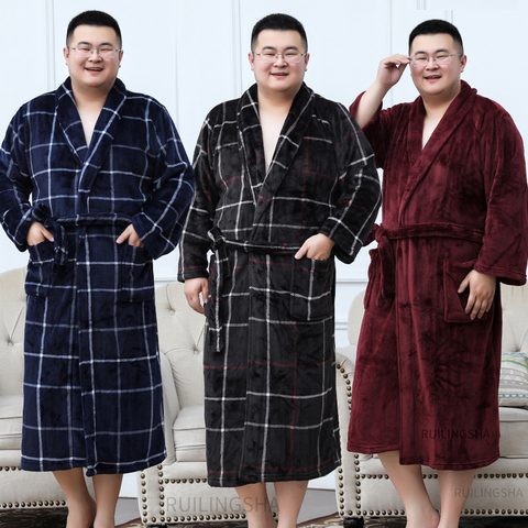 Men Plus Size Warm Flannel Bathrobe 40-130 KG Men Winter Coral Fleece Bath Robe Night Sleepwear Women Dressing Gown Cozy Robes ► Photo 1/6